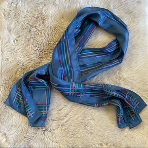 Vintage Vera Printed Silk Scarf | Blue With Multicolored Stripes